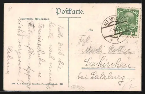 AK Gössl, Ortsansicht mit Kirche und Gebirgswand