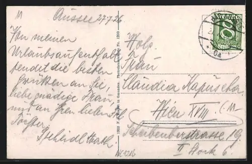 AK Grundlsee, Ruderboot auf dem See, Blick zum Sarstein