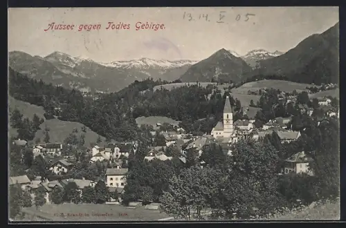 AK Aussee, Ortsansicht gegen Todtes Gebirge
