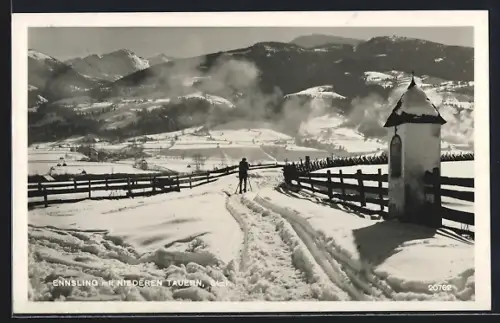 AK Haus /Stmk., Ennsling mit Niederen Tauern im Schnee
