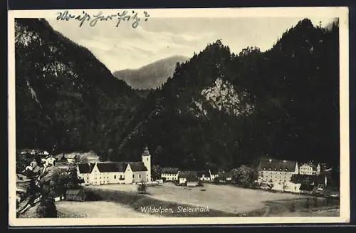 AK Wildalpen /Steiermark, Ortspartie mit Bergen