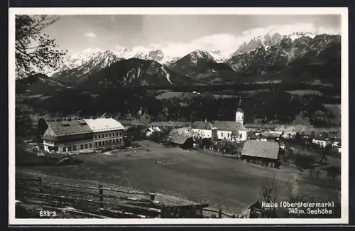 AK Haus /Obersteiermark, Ortspartie mit Kirche