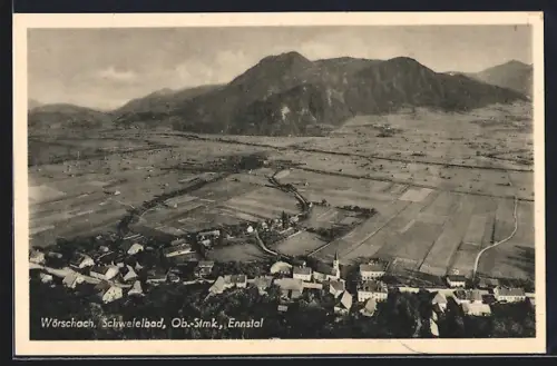 AK Wörschach /Ennstal, Panorama mit Bergen