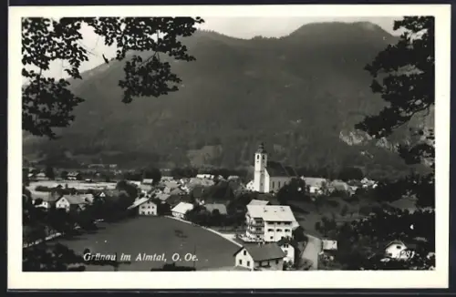 AK Grünau im Almtal, Ortspartie mit Kirche