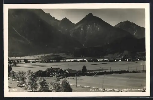 AK Pinswang, Unterpinswang, Blick auf den Gasthof Schluxen im Tal