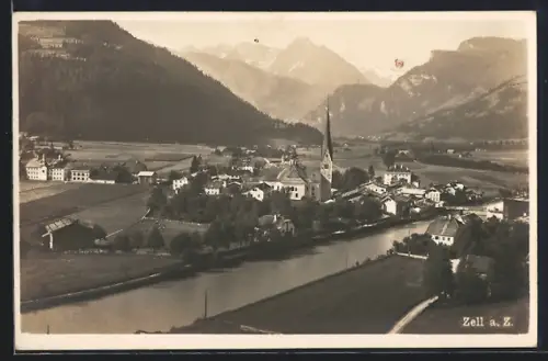 AK Zell a. Z., Teilansicht mit Bergen