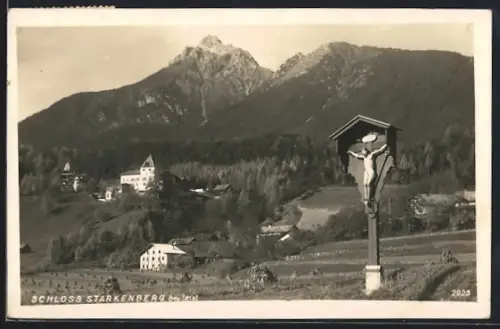 AK Tarrenz bei Imst, Schloss Starkenberg mit Flurkreuz