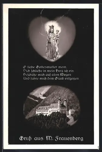 AK Frauenberg, Blick zur Kirche Maria Frauenberg, Bildnis der Gottesmutter mit Jesuskind