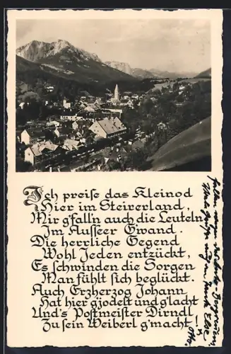 AK Bad Aussee, Ortsansicht mit Kirche aus der Vogelschau