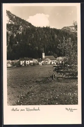 AK Wörschach, Ortspanorama mit Kirche