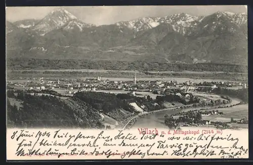 AK Villach, Ortsansicht mit dem Mittagskogel