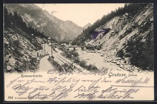 AK Gesäuse, Kummerbrücke aus der Vogelschau