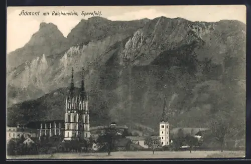 AK Admont, Blick auf Stiftskirche, Reichenstein und Sparafeld