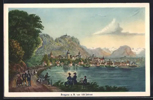 Künstler-AK Bregenz a. B., Stadt vor 100 Jahren