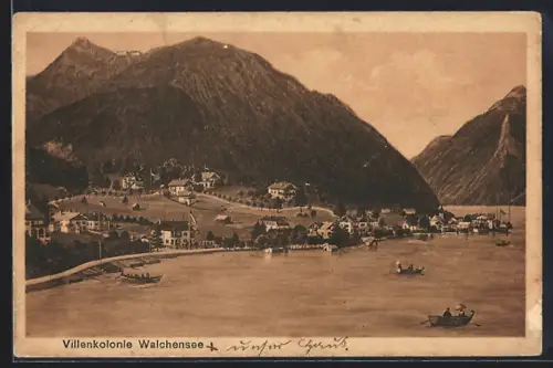 AK Walchensee, Villenkolonie und Seepartie aus der Vogelschau