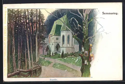 Künstler-AK Semmering, Kapelle am Waldrand