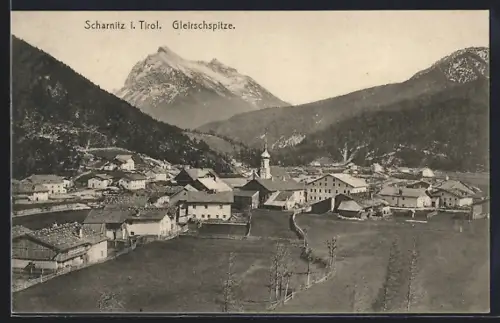 AK Scharnitz i. Tirol, Ortsansicht mit Gleirschspitze