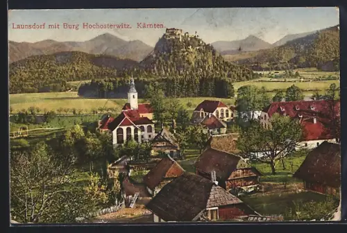 AK Launsdorf, Ortspartie mit Burg Hochosterwitz