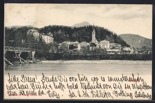 AK Golling, Blick über die Salzach zum Ort