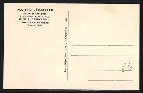 AK Wien, Gasthaus Pantherbräu-Keller, Opernring II, Bes. J. Roschka