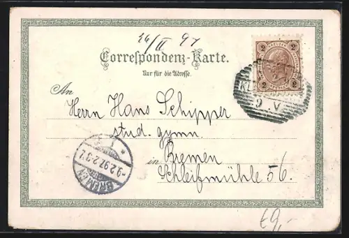 Lithographie Klagenfurt, Lindwurm-Denkmal, Maria Theresia-Monument, Panoramablick auf die Stadt