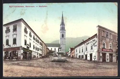 AK Rottenmann, Stadtplatz mit Kirche