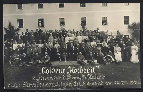 Foto-AK Admont, Aigen, Goldene Hochzeit des Ehepaares Platzer am 23. August 1909, Gruppenbild
