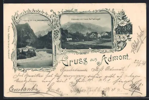 AK Admont, Eingang in das Johnsbachthal, Ortsansicht mit dem Natterriegel