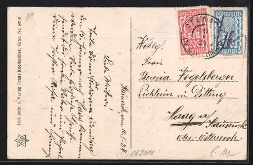 AK Stainach, Marktplatz mit Gasthof zur Post