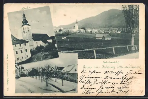 AK Irdning, Marktplatz, Kirche und Totalansicht