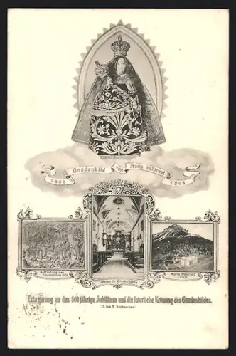 AK Maria Waldrast, 500jähriges Jubiläum der Auffindung des Gnadenbildes 1407, Inneres der Gnadenkirche, Ortsansicht