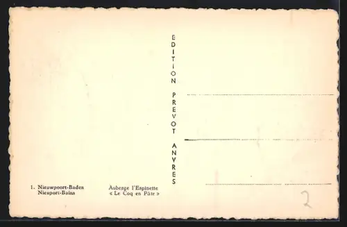 AK Nieuport-Bains, Auberge l`Espinette Le Coq en Pâte