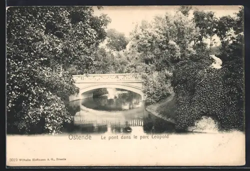 AK Ostende, Le pont dans le parc Leopold