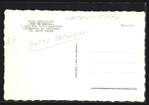 AK Kasterlee, Hotel Den en heuvel, Geelsebaan 56