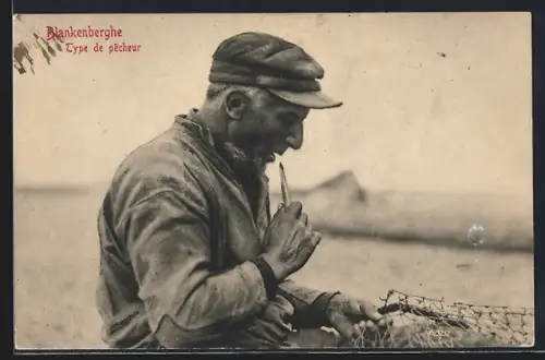 AK Belgique, Type de pêcheur du Littoral Belge, Fischer mit Fischernetz
