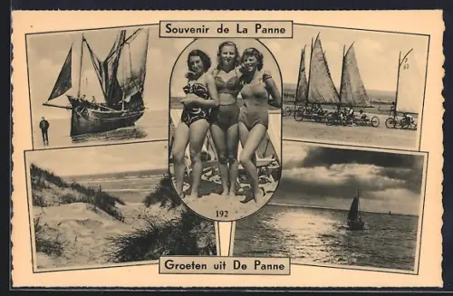 AK La Panne, Die Dünne, Boote auf der See und Strandsegler