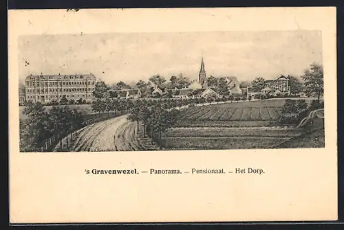 Künstler-AK `s Gravenwezel, Panorama, Pensionaat & het Dorp