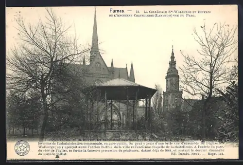 AK Furnes, La Collégiale Ste-Walburge et Beffroi de l`anciennne Chatellenie vue du Parc