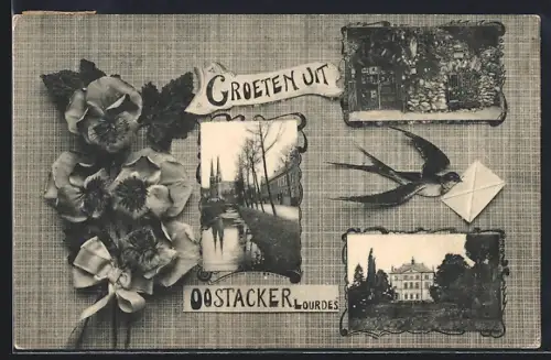 AK Oostacker, Lourdes, Strassenpartie, Uferpartie, Ortspartie