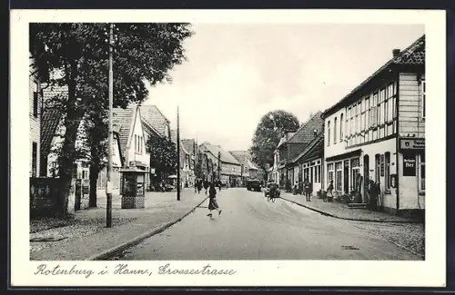 AK Rotenburg i. Hann., Grossestrasse mit Gasthaus und Kiosk, Abzweig