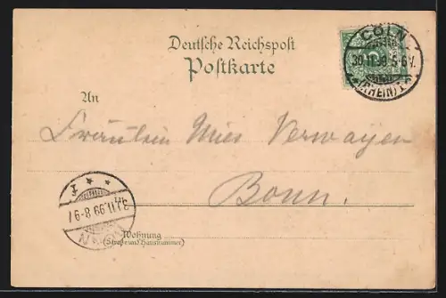 Lithographie Köln, Totalansicht der Stadt, Dampfer