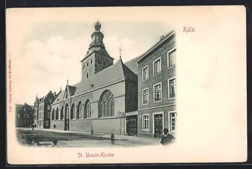AK Köln, St. Ursula-Kirche mit Nachbargebäuden und Strasse