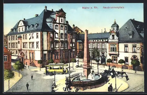 AK Mainz, Neubrunnenplatz mit Strassenbahn