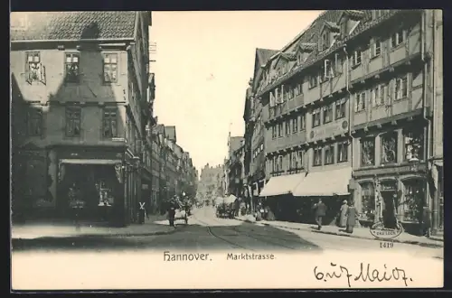 AK Hannover, Marktstrasse mit Ladengeschäft