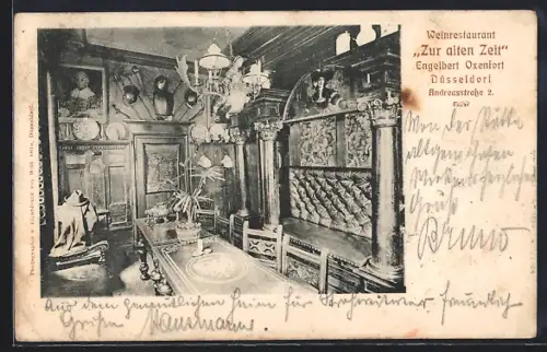 AK Düsseldorf, Weinrestaurant Zur alten Zeit, Andreasstrasse 2, Innenansicht