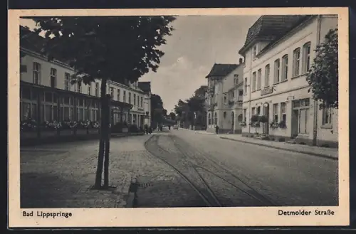 AK Bad Lippspringe, Detmolder Strasse mit Hotel-Cafe