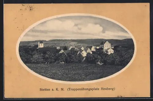 AK Stetten / Heuberg, Ortspanorama mit Feldern und Fernblick aus der Vogelschau