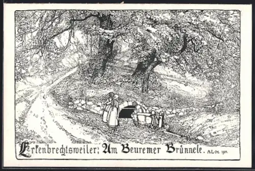 Künstler-AK Erkenbrechtsweiler, Am Beuremer Brünnele