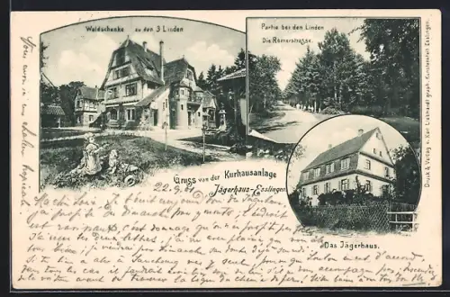 AK Esslingen / Neckar, Kurhausanlage Jägerhaus mit Gasthaus Waldschenke Zu den 3 Linden, Römerstrasse, Jägerhaus