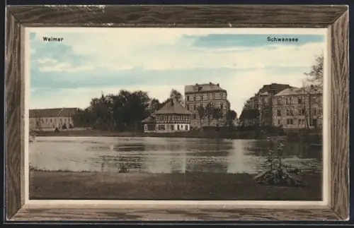 AK Weimar / Thüringen, Schwansee mit Häuserpanorama, mit Rundbau, im Rahmen